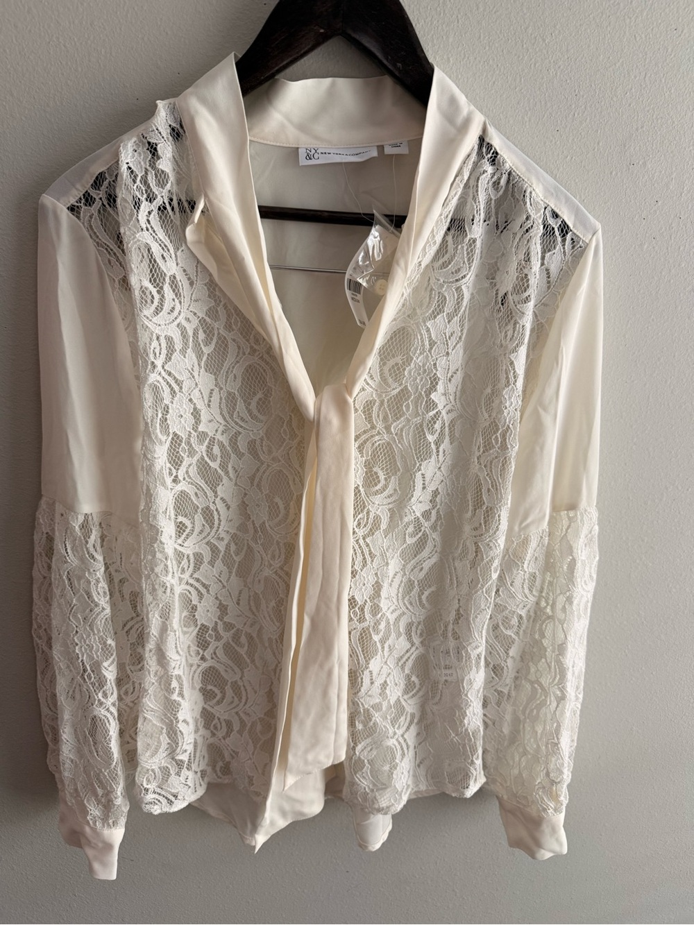 New York & Company Ivory Lace Tie-Front Blouse